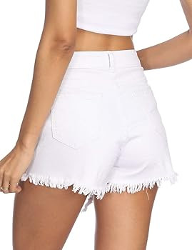 Haola Women's Juniors Denim Shorts Summer Stretchy Frayed Raw Hem Distressed Jeans Shorts | Amazon (US)