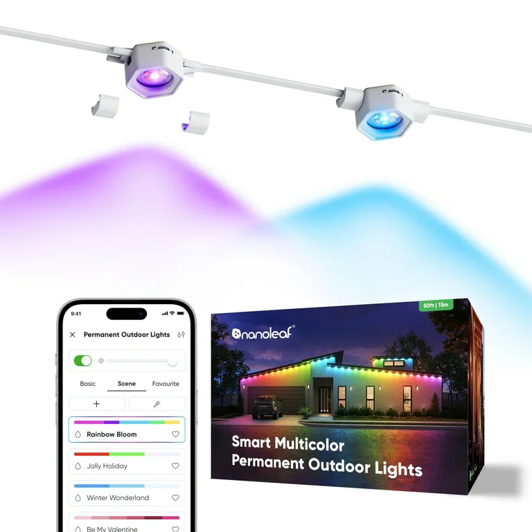Nanoleaf 50ft Matter Smart Multicolor Permanent Outdoor Lights Smarter Kit with Side Clips – Pl... | Walmart (US)