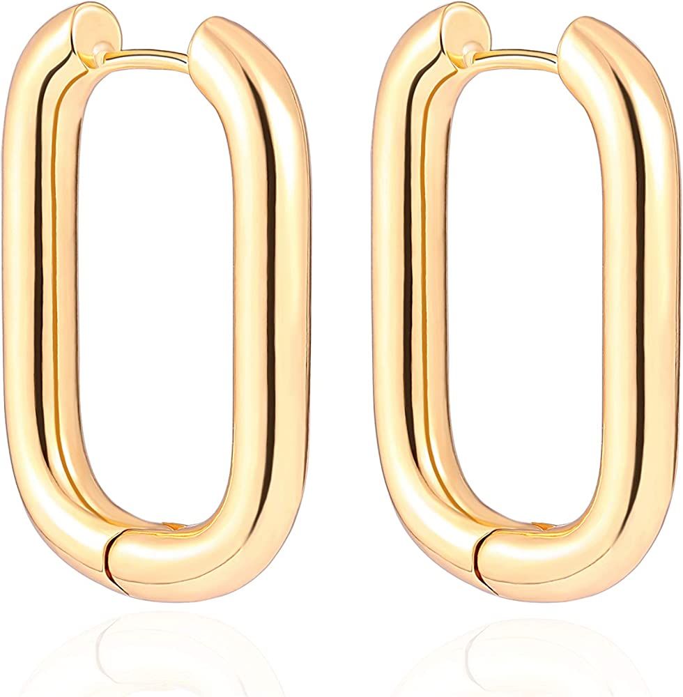 Amazon.com: 18K Gold Oval Huggie Hoop Earrings for Women Chunky Tube Leverback Earrings Dainty Mi... | Amazon (US)