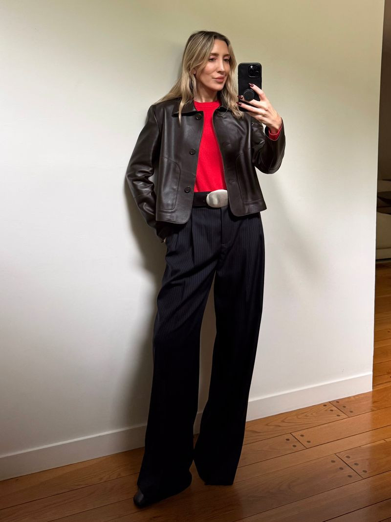 Leather jacket and silver belt buckle #stylist #leather #silver #belt #red 

 #LTKdayinmylife #LTKgrwm #LTKootd