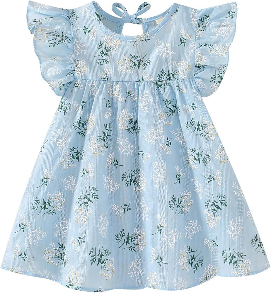 Toddler Baby Girl Dress Summer Cotton Linen Ruffle Halter Sleeveless Kids Casual Beach Party Dres... | Amazon (US)
