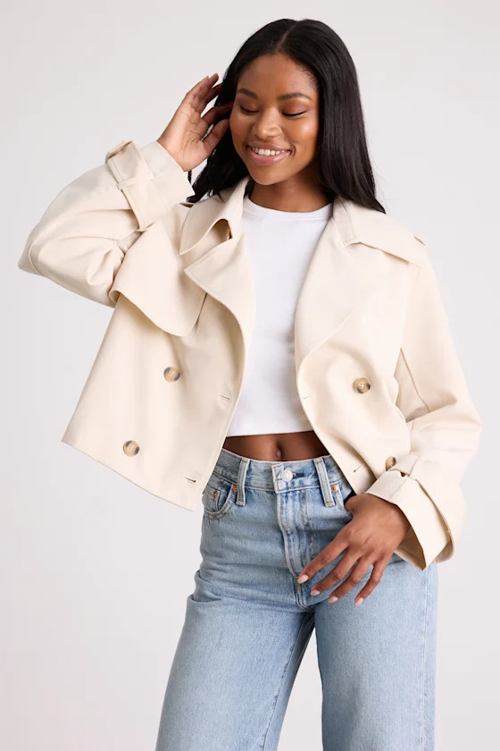 Donley Light Beige Double-Breasted Cropped Trench Coat | Lulus