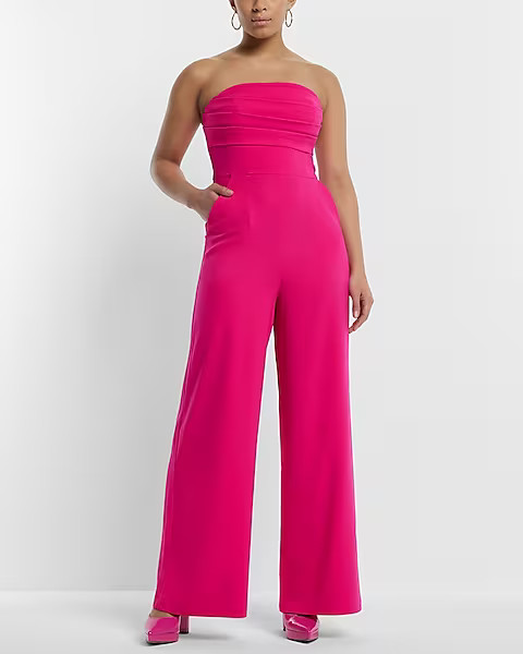 Strapless Pleated Wide Leg Jumpsuit | Express