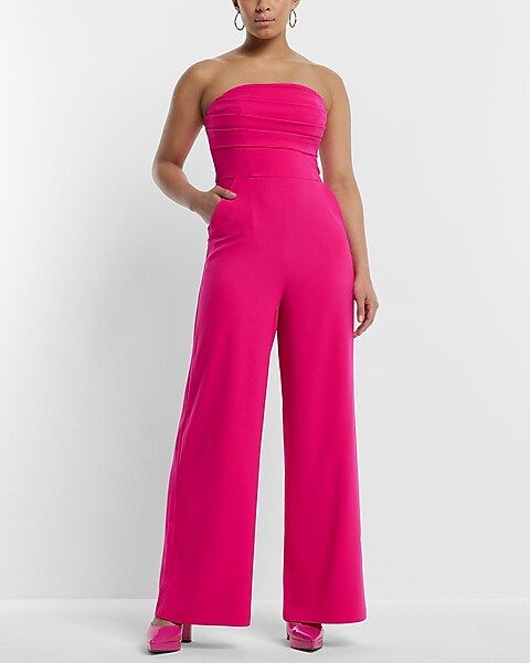 Strapless Pleated Wide Leg Jumpsuit | Express