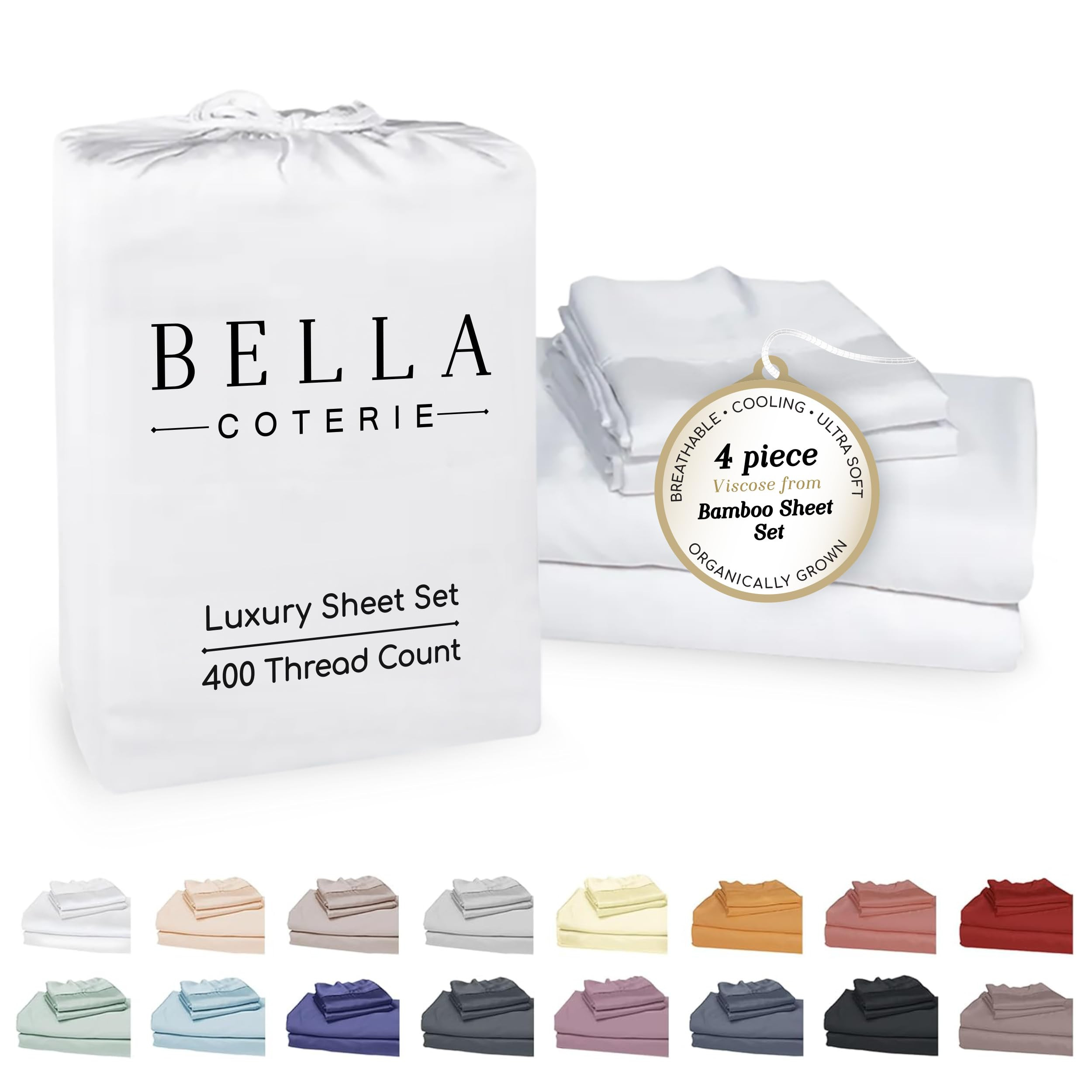 Bella Coterie Luxury Bamboo Viscose King Size Sheet Set | 100% Organically Grown | Ultra Soft | C... | Amazon (US)