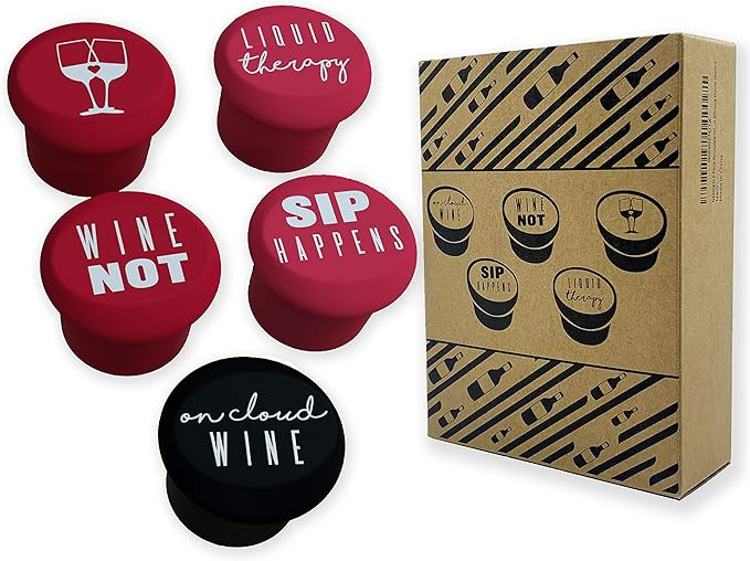 NENGEN 5 Pack Reusable Silicone Wine Bottle Toppers, Stoppers and Gift Box, Wine Sealer Accessory | Amazon (US)