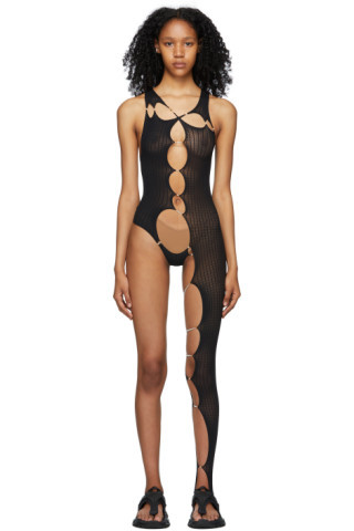 Black Asymmetric Tank Unitard | SSENSE