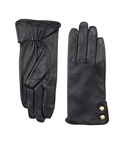 Lauren Ralph Lauren Leather Button Touch Gloves Black XL | Amazon (US)
