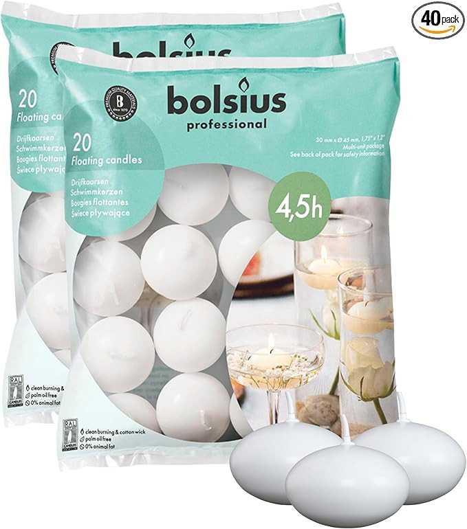Bolsius Unscented 1.75" Floating Candles – Set of 40 White Floating Candles – Cute and Elegan... | Amazon (US)