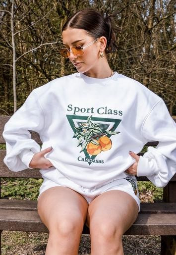 Hannah Renée Edit White Sport Class Embroidered Oversized Sweatshirt | Missguided (UK & IE)