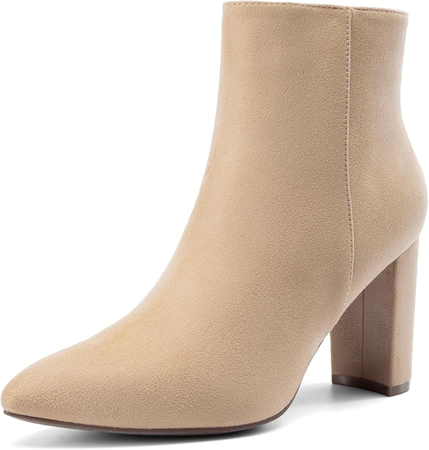DREAM PAIRS Women's Chunky Heel Ankle Booties Pointed Toe Short Boots | Amazon (US)