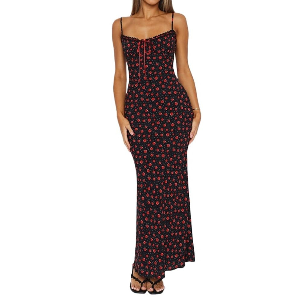 Women's Small Fragmented Flower Hanging Strap Long Dress French Splice Dress | Amazon (US)