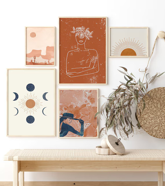 Burnt Orange Gallery Wall Set, Modern Boho Print Set, Matching Rust Poster Prints Set of 5, Insta... | Etsy (US)