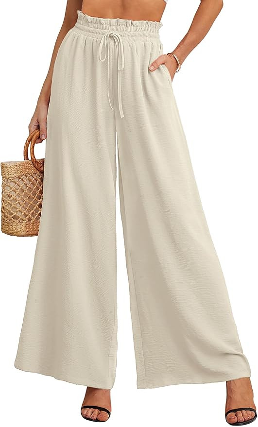 Heymoments Women's Wide Leg Lounge Pants Lightweight High Waisted Adjustable Tie Knot Loose Trous... | Amazon (US)