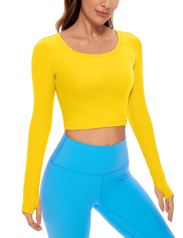 CRZ YOGA Butterluxe Long Sleeve Crop Tops for Women Slim Fit Workout Shirts Cropped Athletic Gym ... | Amazon (US)