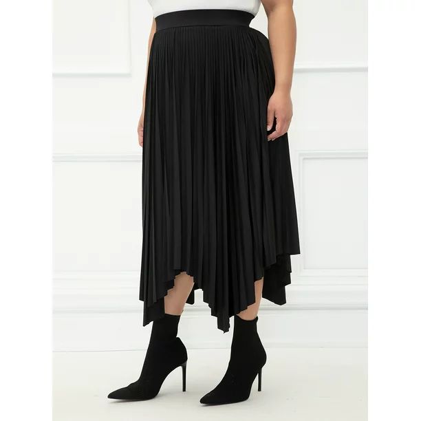 ELOQUII Elements Women's Plus Size Handerchief Pleated Skirt | Walmart (US)