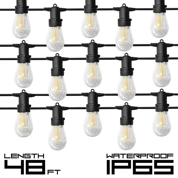 Outdoor String Lights Patio Vintage Garden Yard Commercial Grade Waterproof 48Ft | Walmart (US)