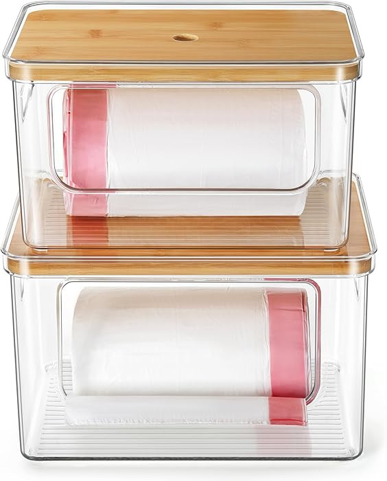 Hudgan Trash Bag Dispenser 2 Pack, Garbage Bag Holder with Bamboo Top, Extra Large Trash Bags Org... | Amazon (US)