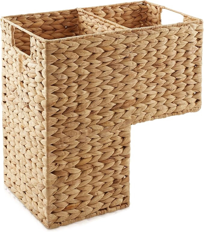 Casafield Stair Step Basket with Handles, Natural - Woven Water Hyacinth Staircase Basket Storage... | Amazon (US)