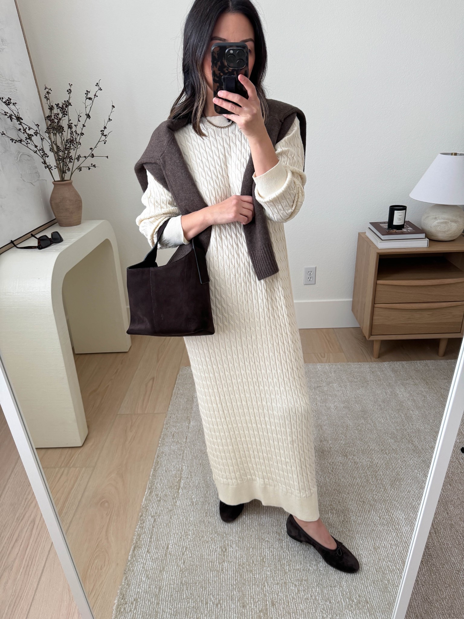 Sweater dress is old, but linked similar. 

Treasure & Bond cable knit sweater dress small (old)
Madewell flats 5
Banana Republic bag
Quince cashmere sweater xs
Celine sunglasses


#LTKPetite #LTKShoeCrush #LTKItBag