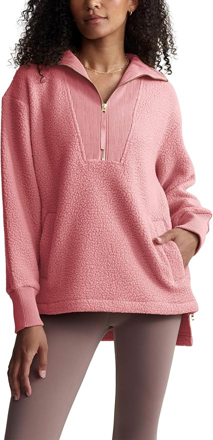 Yeokou Womens Half Zip Sherpa Fleece Pullover Lightweight Soft Warm Fuzzy Sweatshirt with Pockets | Amazon (US)