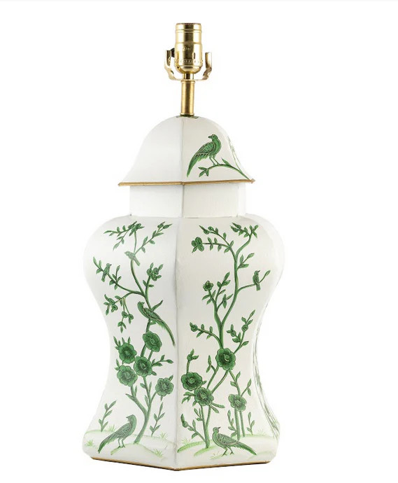 Ivory & Green Scalloped Hexagon Lamp | The Enchanted Home