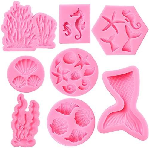 GELIFATLE Mermaid Theme Cake Mold, Mermaid, Shell, Seaweed, Coral Silicone Mold Cupcake Toppers Mold | Amazon (US)