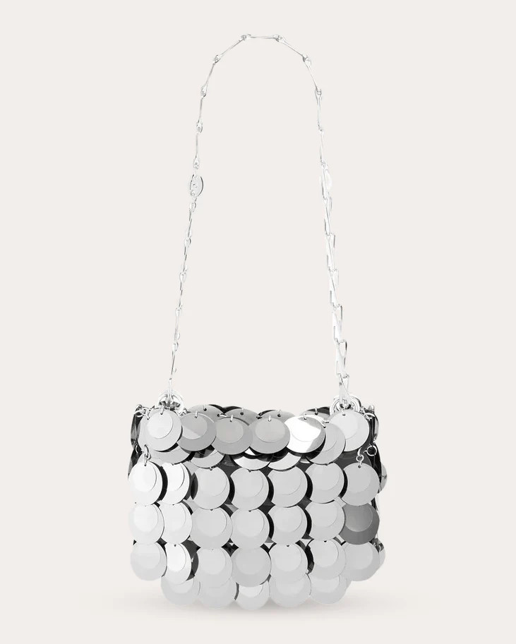 Rabanne Women's Sparkle Nano Paillette Shoulder Bag in Silver Polyester | Olivela