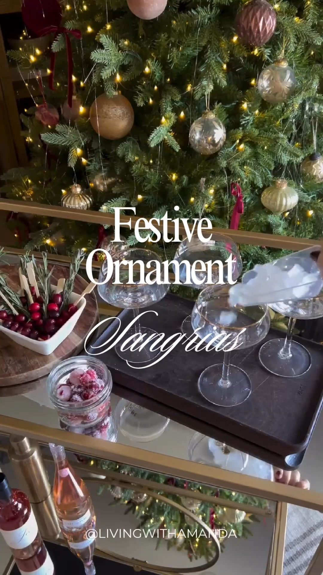 What pairs better with the kids being off for school break and Christmas with family? WINTER ROSÉ SANGRIA! ❄️🍷✨

These ornament sangrias are beyond festive (and so easy!), but you can also serve everything in a punch bowl or beverage dispenser if you’re hosting a crowd.

I made sugared cranberries for the first time and WOW — new holiday obsession.
Pro tip: prep the sugared cranberries + cranberry simple syrup ahead of time! I also froze cranberries and rosemary into ice cubes for the prettiest touch. ❄️✨

Comment “LINK” for my bar cart drink necessities.
Comment “RECIPE” for the full sangria recipe.

#thatsgoodhousekeeping #holidayhosting #christmascocktails #festivedrinks #winterentertaining #livingwithamanda

#LTKHoliday #LTKSeasonal #LTKGiftGuide