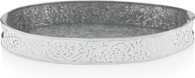 Galvanized White Washed Farmhouse Serving Tray for Ottoman, Coffee Table, Centerpiece Decor – D... | Amazon (US)