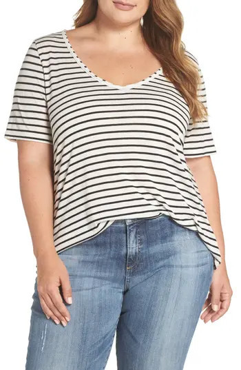 Plus Size Women's Bp. Raw Edge V-Neck Tee, Size 3X - Ivory | Nordstrom