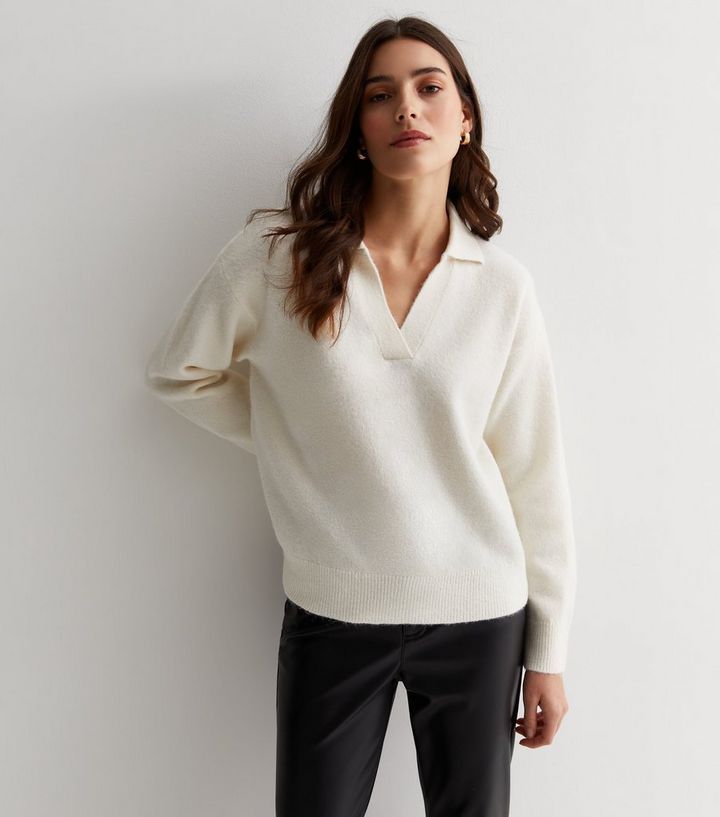Off White Long Sleeve Polo Jumper | New Look | New Look (UK)