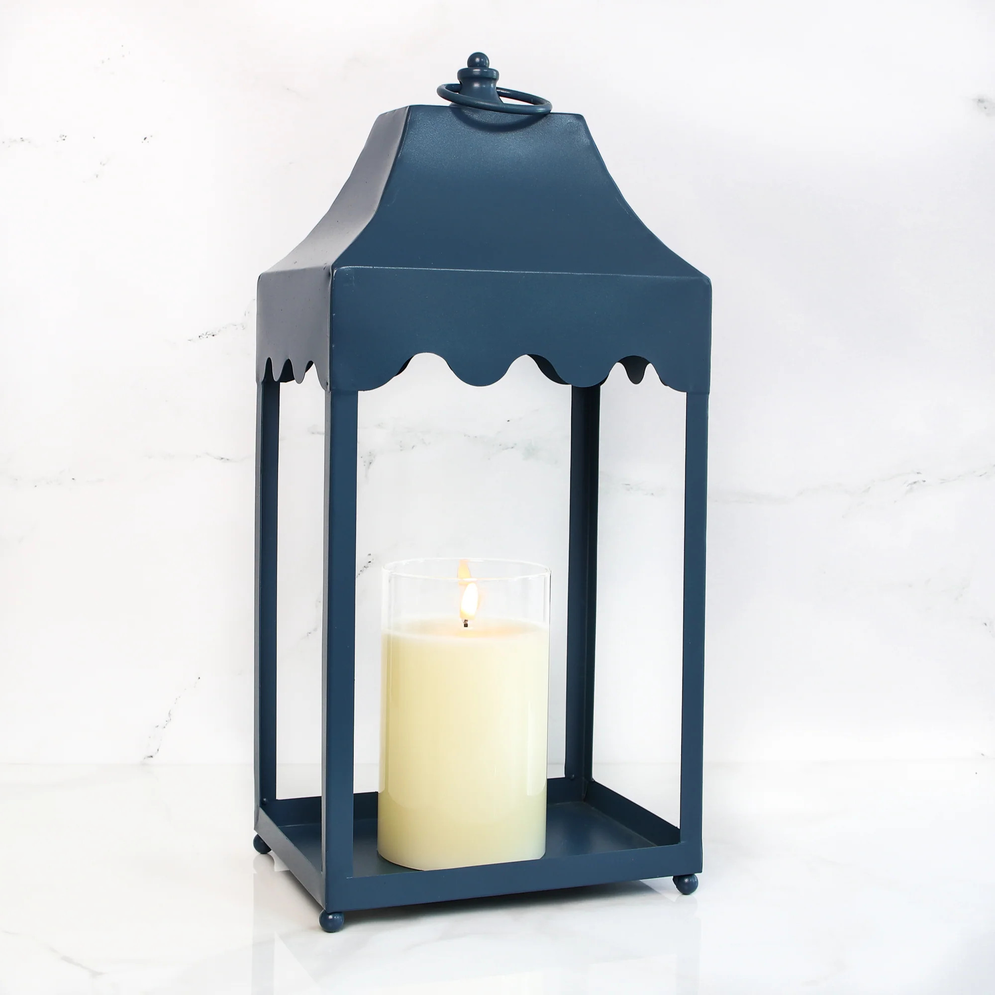 Blue Metal Lantern With Scallop Detail | Interior Delights