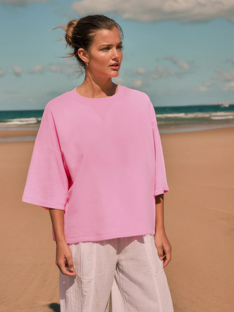 Roze bloemetjes - Katoenrijk T-shirt met ronde hals en zware kwaliteit | Next EU