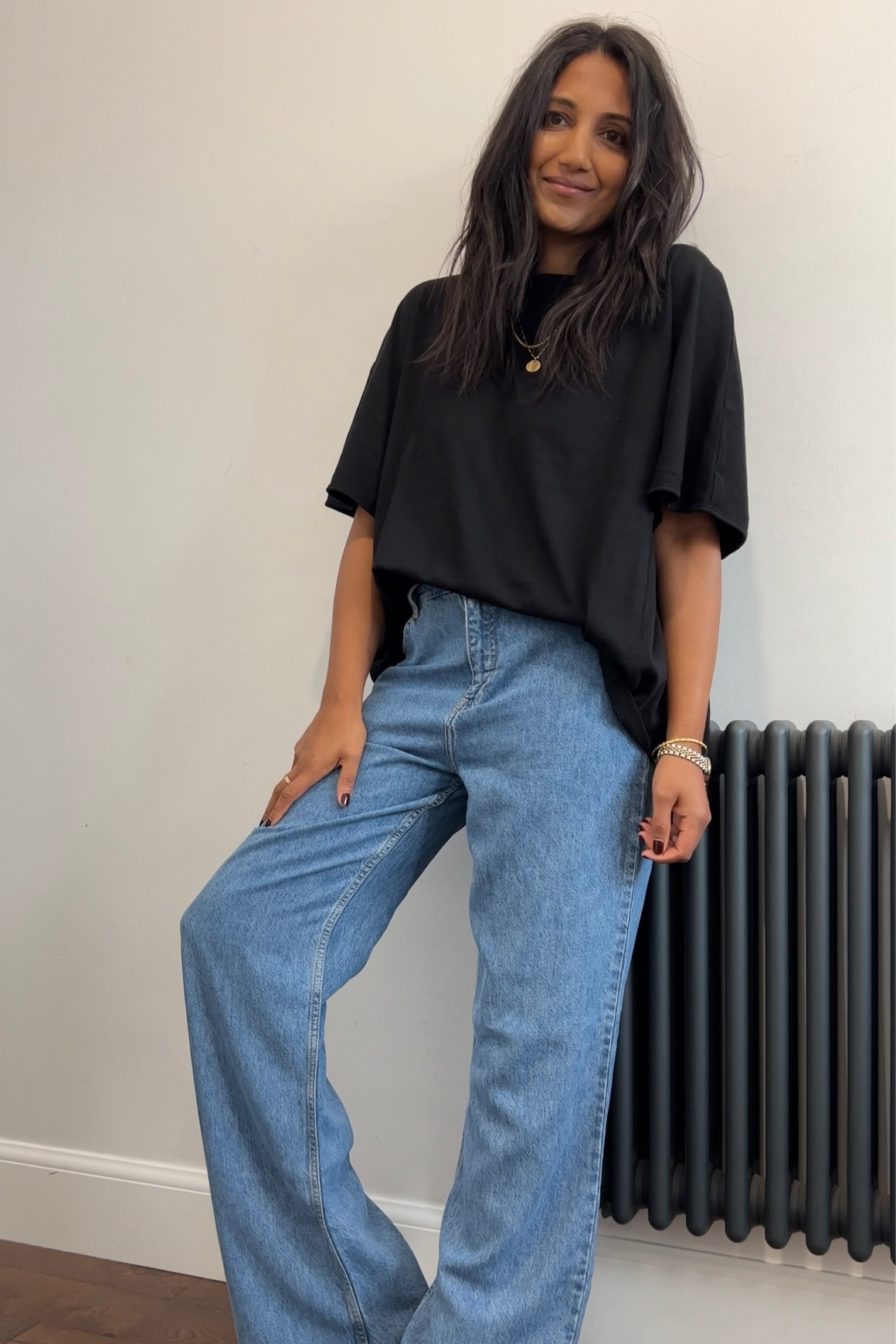 Transitional outfit, smart casual outfit, jeans and boots, weekend outfit, black t-shirt, oversized t-shirt, blue jeans, wide leg jeans, baggy jeans, black boots, leather boots, ankle boots, M&S, Boden, Whistles, byFar, COS, Hush

#LTKSeasonal #LTKstyletip #LTKeurope