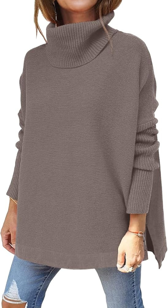 LILLUSORY Women's Turtleneck Oversized Sweaters Long Batwing Sleeve Spilt Hem Tunic Pullover Knit... | Amazon (US)