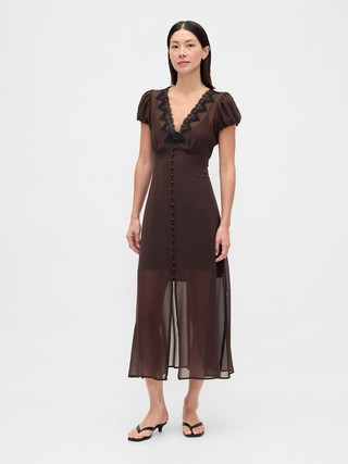 Lace-Trim V-Neck Maxi Dress | Gap (US)