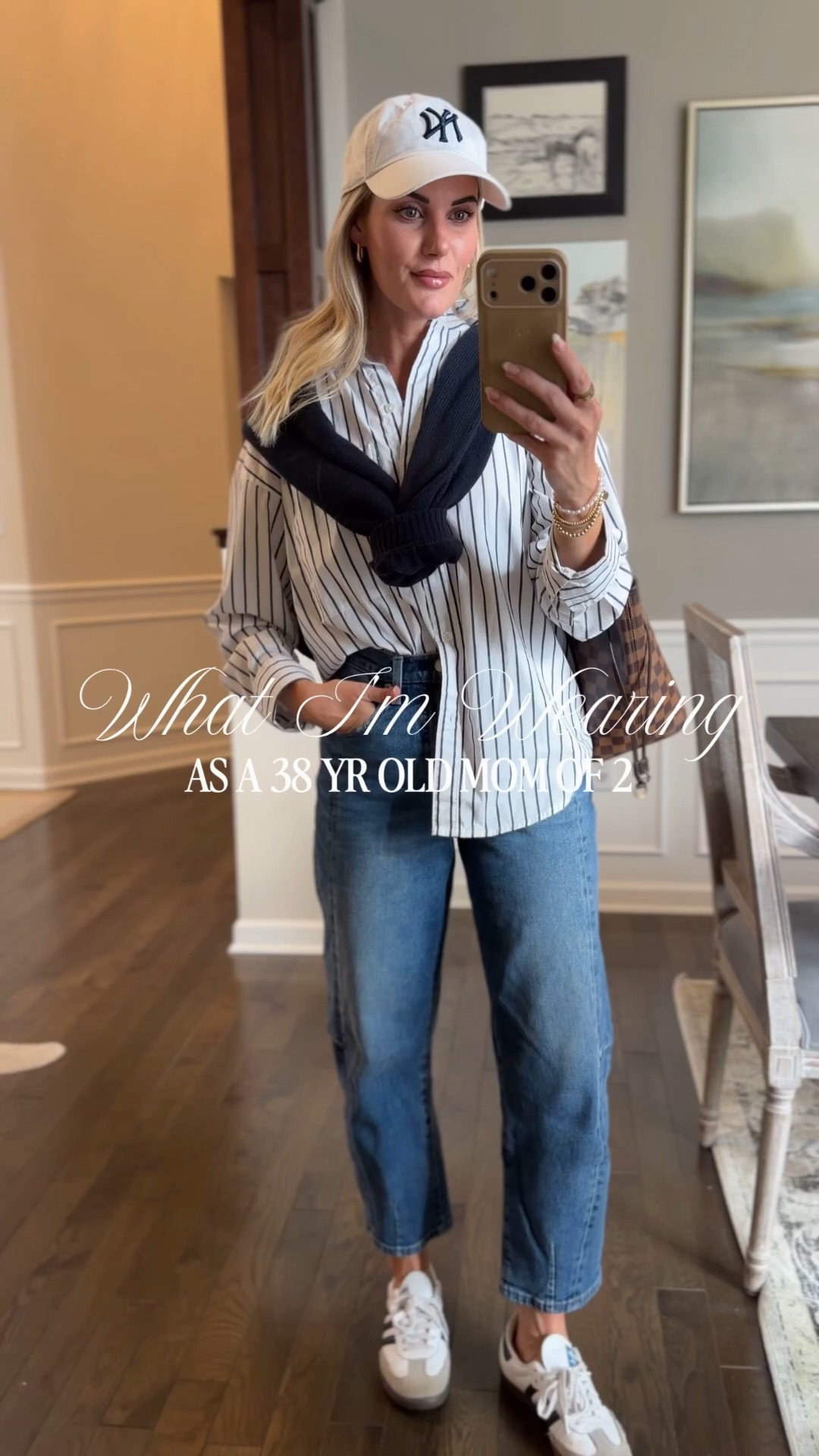 Spring outfit idea – this casual look would be perfect for Memorial Day. My barrel jeans are a bit of a splurge, but I wear them weekly! Wearing an extra small in the oversized, button-down shirt, size 25 in the jeans (sized down), and 7.5 in the Adidas sambas. ￼

#LTKootd #LTKmomlife #LTKSeasonal