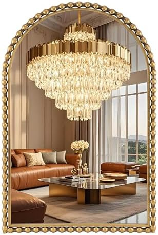 24"x36" Antique Gold Arched Bathroom Mirror, Bold Beaded Frame | Amazon (US)