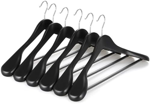 TOPIA HANGER Wide Shoulder Wooden Hangers, Suit Hangers with Non Slip Pants Bar & 360° Swivel Ho... | Amazon (US)