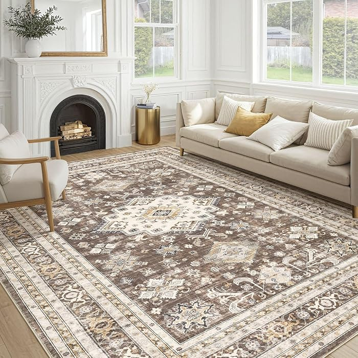 8x10 Area Rug for Living Room, Washable, Traditional, Dark Brown | Amazon (US)