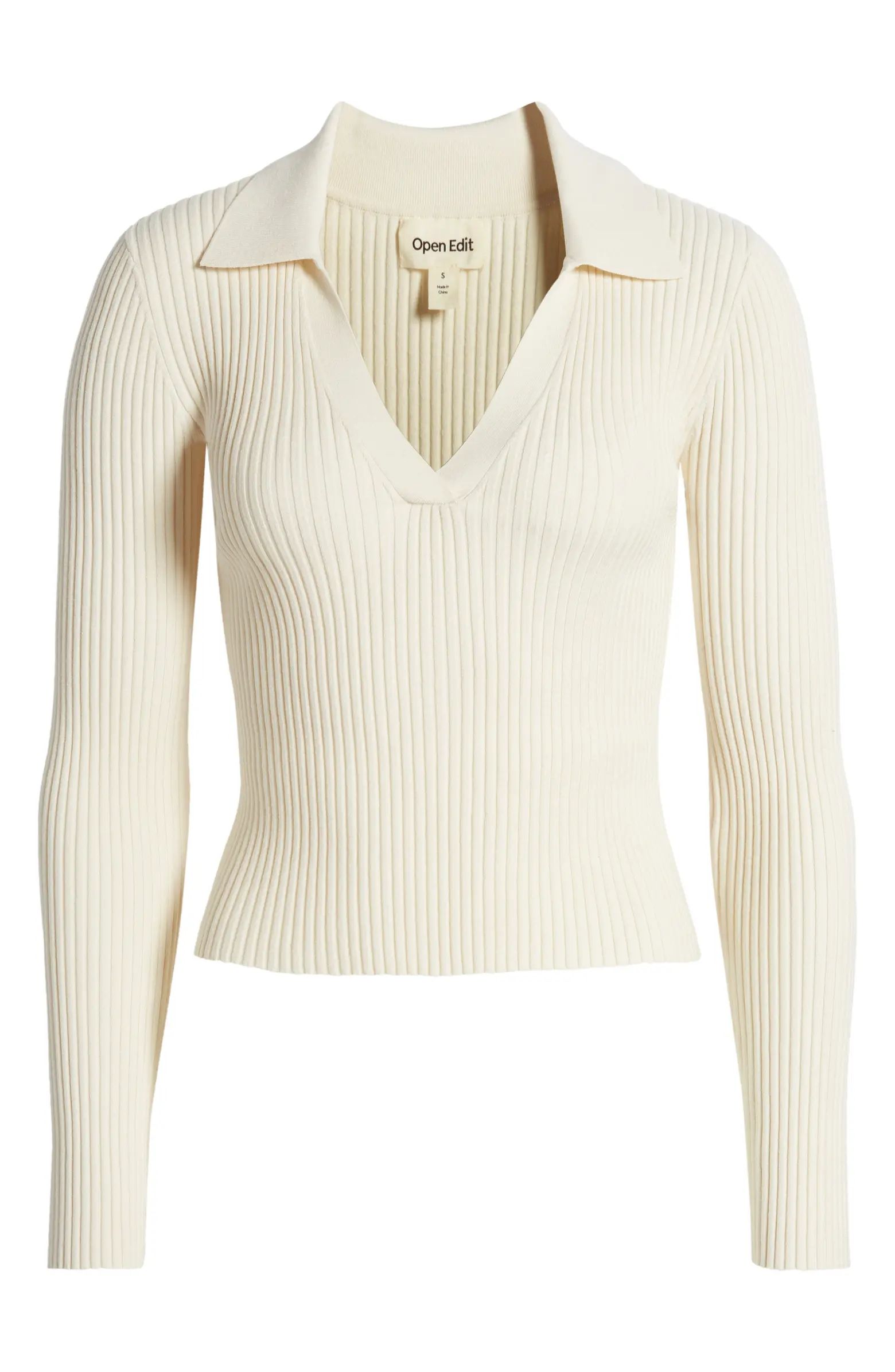 Open Edit Luxe Sculpt Rib Polo Sweater | Nordstrom | Nordstrom