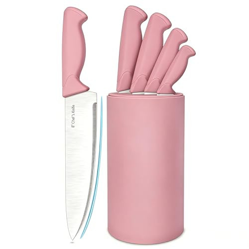 HENKELIVING Knife Set, 6-Piece Kitchen Knife Set, German High Carbon Stainless Steel, Durable & Easy Clean Knife Block, Pink | Amazon (US)