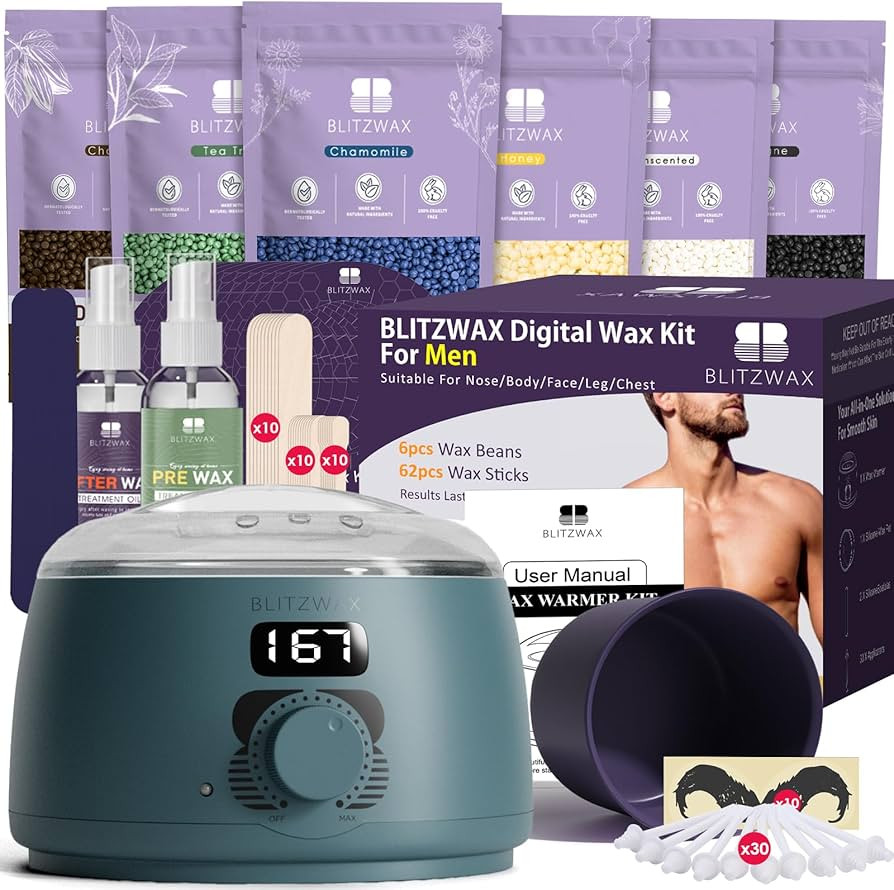 BLITZWAX Back and Nose Waxing Kit for Men, Hard Wax Warmer for Brazilian, Body and Face, At Home ... | Amazon (US)