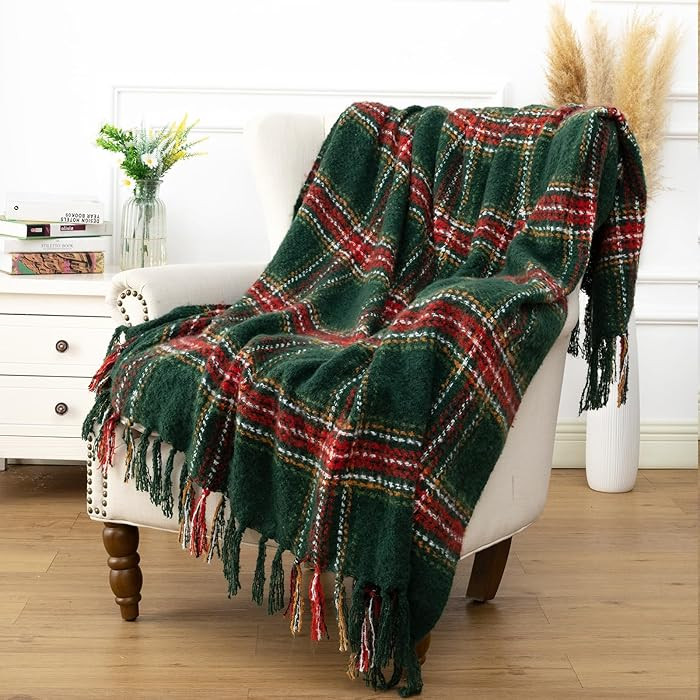 LALIFIT Plaid Throw Blanket Cashmere Blanket 50" x 60" Inches Green Red Green Plaid | Amazon (US)