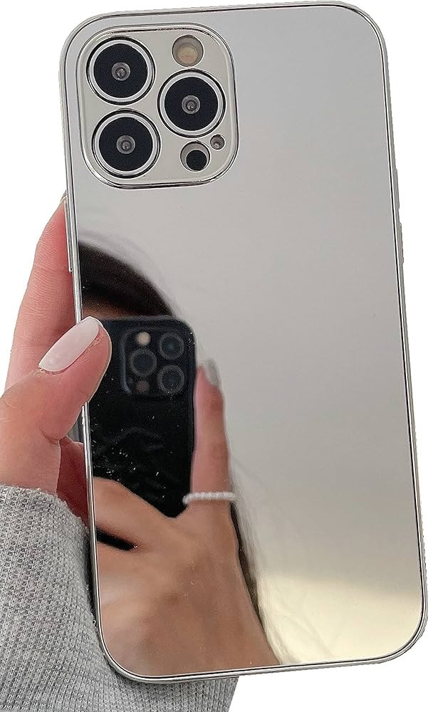 JANDM iPhone 13 Pro Max Mirror Case, Glossy Hard Mirror Silver Plating Cute Women Girls Makeup Mi... | Amazon (US)