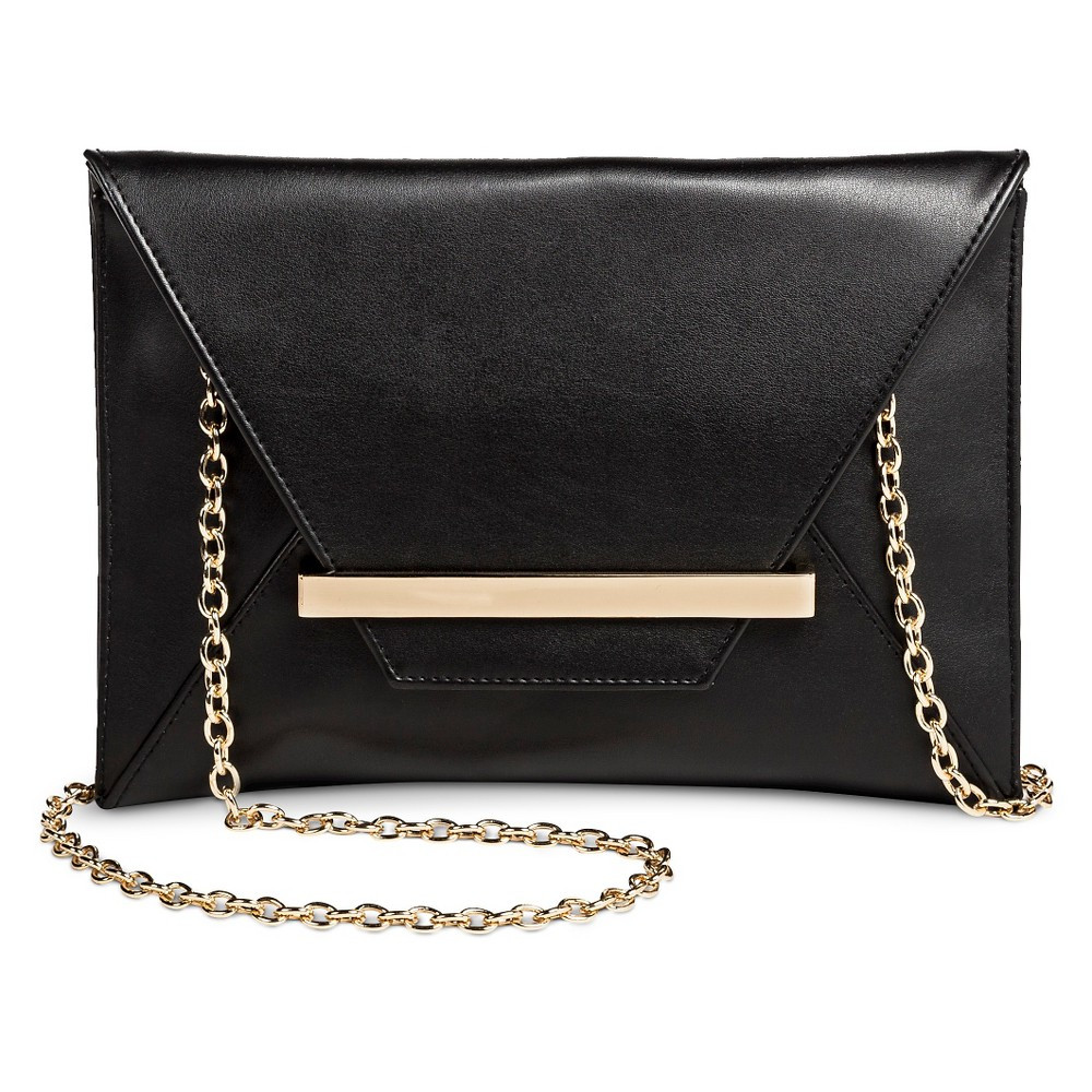 Women's Faux Leather Solid Envelope Clutch Handbag - Black- Merona, Black | Target