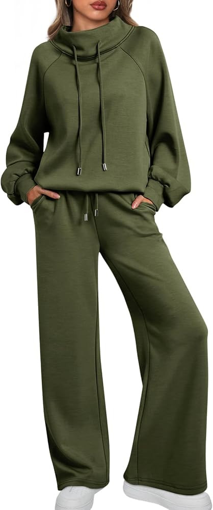 AUTOMET Lounge Sets for Women Sweatsuits 2 Piece Outfits 2025 Fall Drawstring Sweatshirt Wide Leg... | Amazon (US)