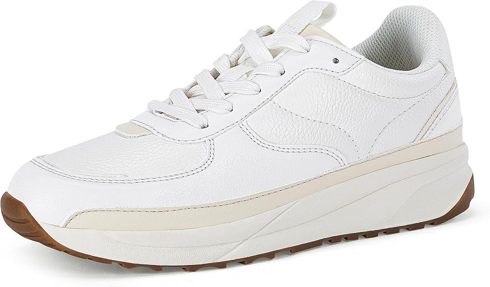 Coutgo Womens Lace Up Platform Sneakers Trendy Athletic Tennis Faux Leather Suede Neutral Comfort... | Amazon (US)