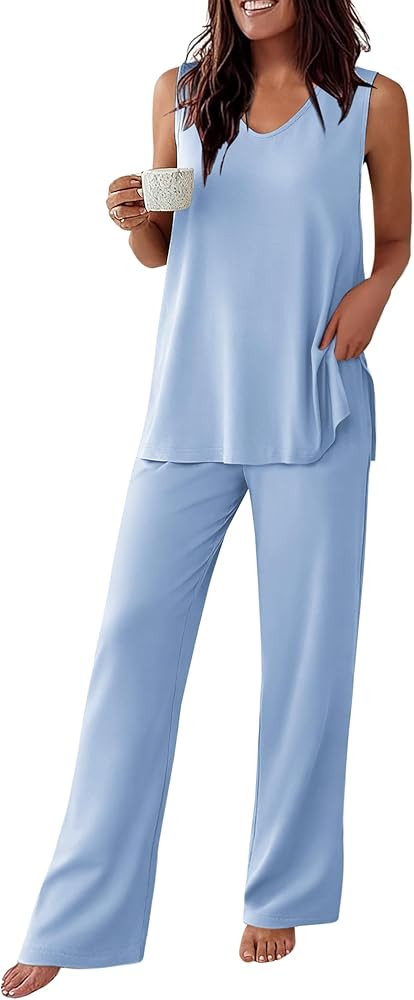 Ekouaer Womens Pajamas Set Sleeveless Lounge Sets Comfy Tank Top and Pants Pjs Set V Neck 2 Piece... | Amazon (US)
